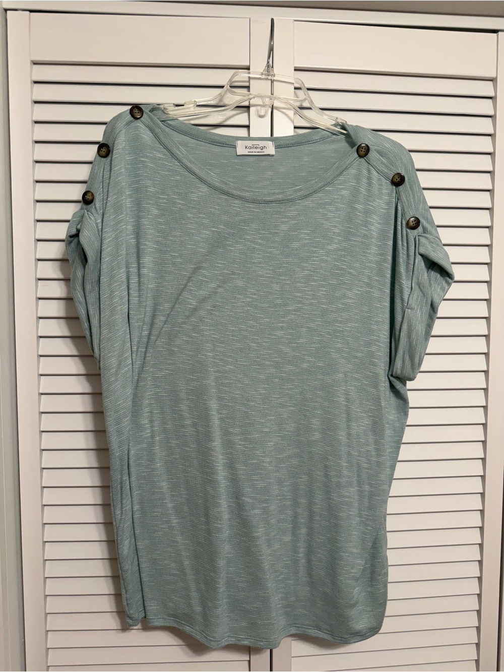 Kaileigh Mint Button-Shoulder Short Sleeve Top